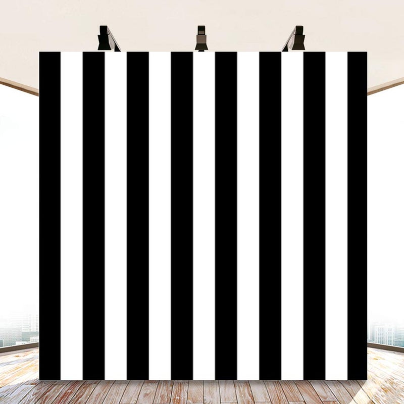 Laeacco 8x8ft Black and White Stripe Photo Backdrop Black Vertical Lines Striped Backdrops Birthday Party Banner Wedding Decoration Newborn Baby Shower Backdrop Children Kids Girls Photo Studio Props - Image 4
